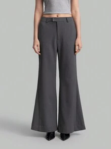 Ontre Damen einfarbige ausgestellte elegante lange Hose für den täglichen Pendelverkehr, graue Damen Anzughose formelle Damenbekleidung Arbeitskleidung - Grau - Übersicht 4