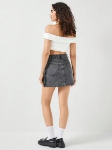 SHEIN Cottnline HIGH  WAIST MINI SKIRT CARGO POCKETS - Grey - View 2