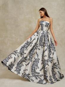 Anymoon 女士抹胸花卉提花晚礼服优雅正式舞会婚礼宾客礼服，适合毕业典礼、晚宴派对礼服