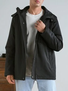 RueChic Men Zip Up Hooded Winter Coat - Black - View 1