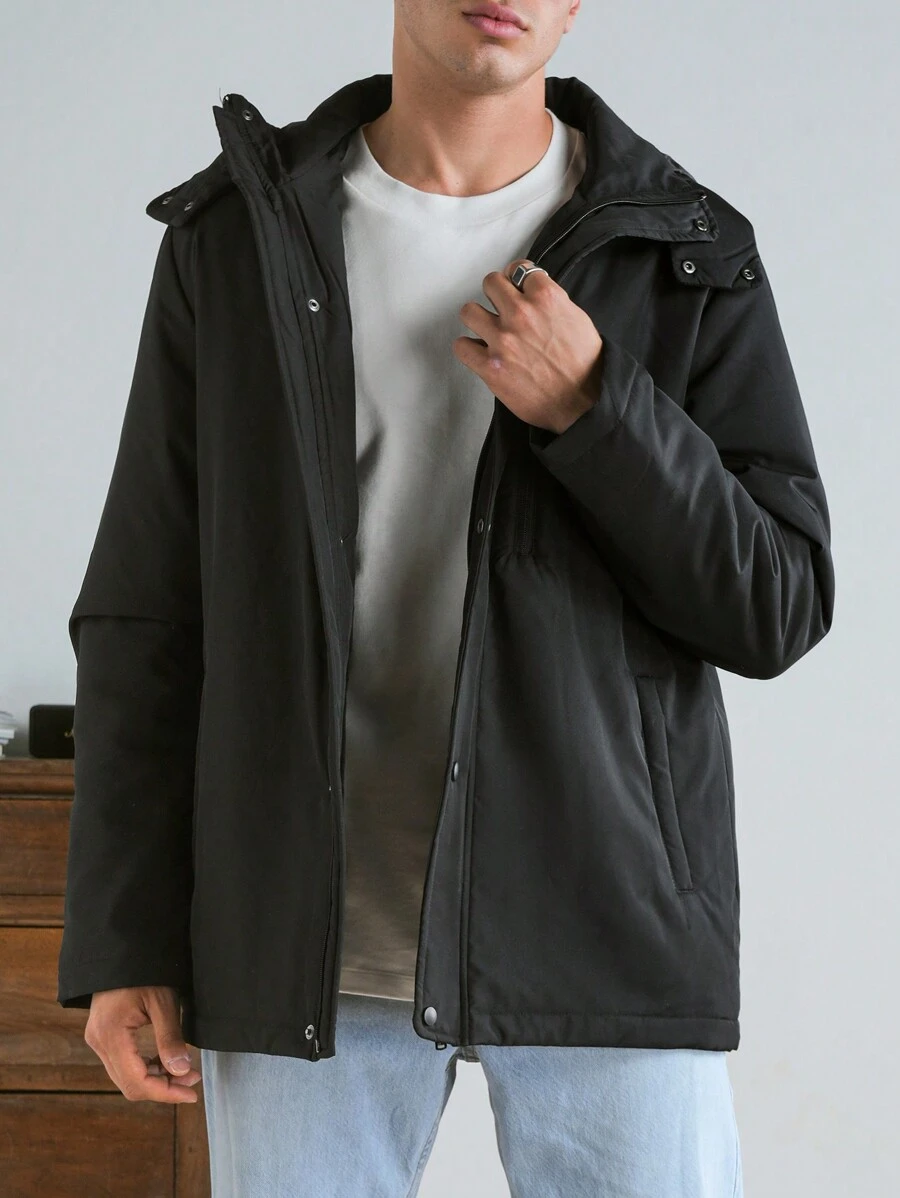 RueChic Men Zip Up Hooded Winter Coat - Black - View 1