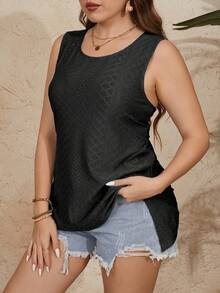 SHEIN LUNE Áo ba lỗ thông thường thêu hoa màu trơn chéo lưng cỡ lớn dành cho nữ, hoàn hảo cho kỳ nghỉ - màu đen - Xem 5