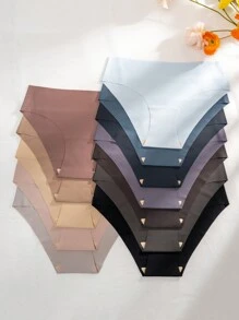 SHEIN Women's Seamless Comfortable Solid Color Triangle Panties (12 Packs) - Multicolor - View 3