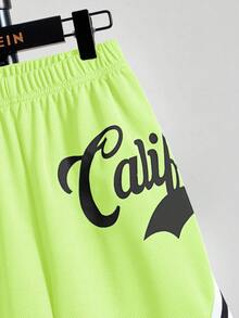 SHEIN Tween Boys' Loose Elastic Waist Patterned Shorts, Summer - Green - View 3