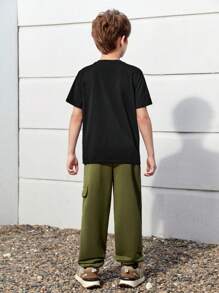 SHEIN Tween Boy Letter Graphic Tee & Flap Pocket Cargo Pants