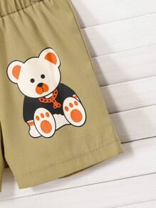 Set Baju Bayi Lengan Pendek Bordir Musim Semi/Panas dan Celana Pendek - Khaki - View 6