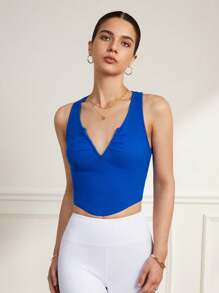 SHEIN Sports Áo ba lỗ thể thao dáng ôm màu trơn có cổ chữ V cổ chữ V dành cho nữ - Xanh đậm - Xem 5