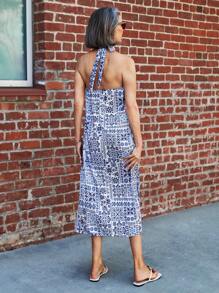 SHEIN LUNE Trang phục thường ngày dành cho nữ mùa hè cổ điển không tay in hình - Màu xanh lam - Xem 2