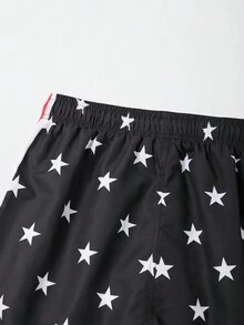 Surfspeed Men's Vacation Loose Fit Star Printed Drawstring Waist Beach Shorts - Black and White - View 6