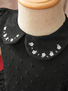Atuendo lindo de verano para bebé niña con top de manga corta y cuello Peter Pan con falda de malla con estilo - Negro - Ver 4