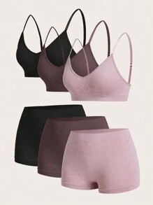 SHEIN 6pcs Seamless Solid Color Simple Summer Bra & Panty Underwear Set - Multicolor - View 6
