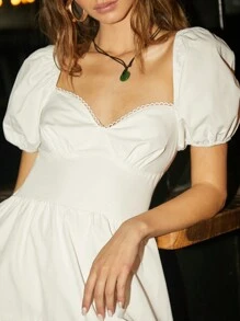 Forever 21 Weißes kleid mit Blasenärmel, rückenfrei und Riemen für den Urlaub - Weiss - Übersicht 7