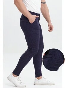 ALLELMS Men Chinos Pants Slim Fit Stretch Dress Pants Wrinkle-Resistant Formal Navy Blue Pants - Navy Blue - View 1