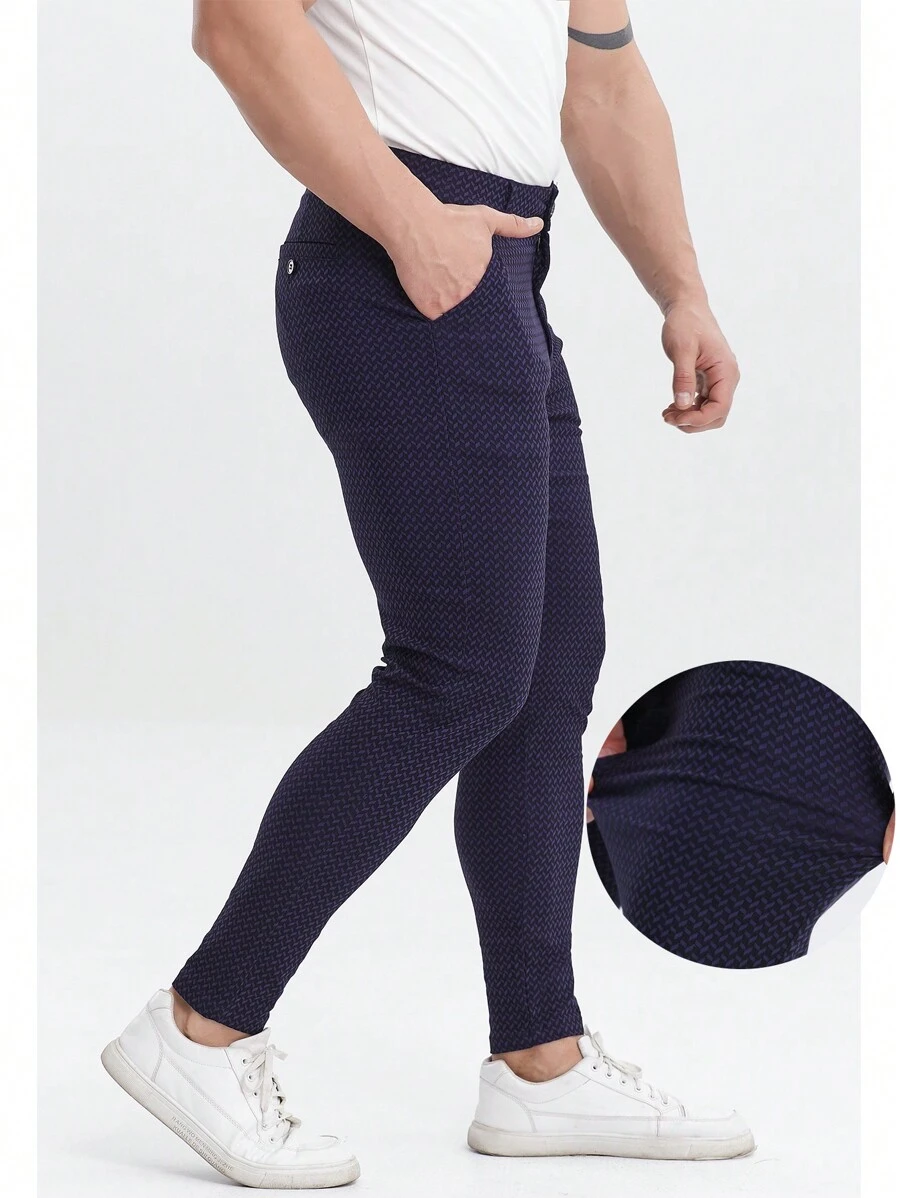 ALLELMS Men Chinos Pants Slim Fit Stretch Dress Pants Wrinkle-Resistant Formal Navy Blue Pants - Navy Blue - View 1