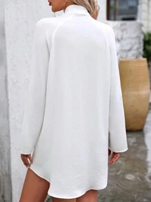 EMERY ROSE Giải trí Màu thuần Áo sơ mi Với Nhỏ bé Đứng cổ áo , Vạt váy nút , Và Tay áo dài - trắng - Xem 2