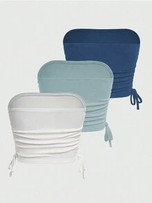 SHEIN Unity 3 chiếc áo ống dây rút bên hông áo quây cho mùa hè - Nhiều màu - Xem 2