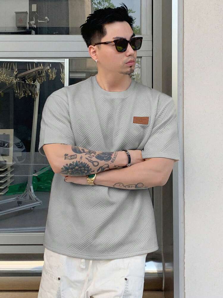 Men's Letter Adhesive Label Summer Round Neck Short Sleeve Casual T-Shirt