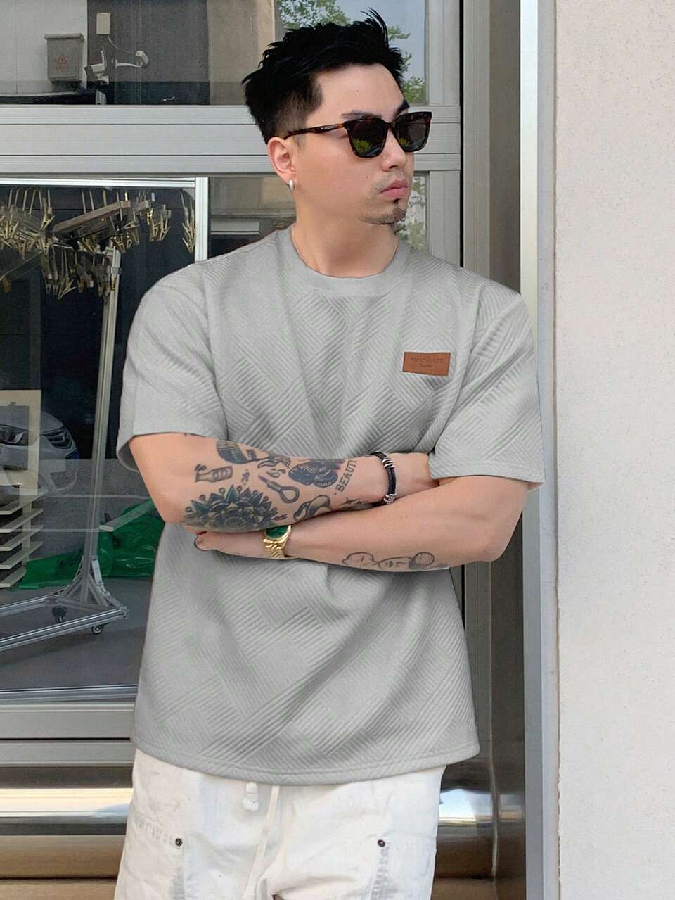 Men's Letter Adhesive Label Summer Round Neck Short Sleeve Casual T-Shirt
