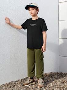 SHEIN Tween Boy Letter Graphic Tee & Flap Pocket Cargo Pants