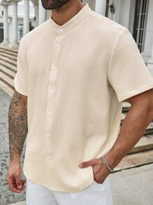 Manfinity CasualMax Men's Plus Size Solid Color Short Sleeve Button Up Single-Breasted Casual Shirt For Summer - Apricot - View 1