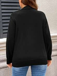 SHEIN LUNE Plus Solid Dual Pocket Cardigan For Spring & Autumn, For Winter Fall - Black - View 2