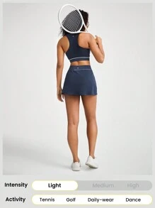 GLOWMODE FeatherFit™-Air Crossover Waist Anti-Slip Skirt Skort With Built-In Shorts Light Support Low Impact Daily Casual Quick Dry Moisture Wicking - Dark Blue - View 6