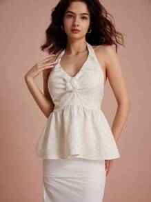 Aveloria Rosie Top de verano para mujer con cuello halter decorado con flores 3D y dobladillo con volantes
