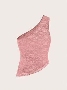 SHEIN Unity 女士單色不對稱領口夏季無袖上衣（隨機剪裁） - 粉色 - 查看 2