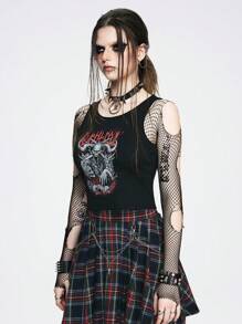 ROMWE Grunge Punk 暗黑庞克突變頭骨對比色印花修身多功能女士背心