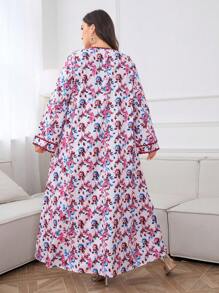 Al Najma Robe imprimée florale Plus avec bordure contrastée et foulard pour l'été