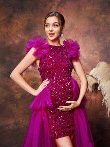 Faeriesty Dressalisa 孕妇网眼亮片正式派对连衣裙