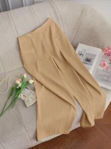 Modelyn Women's Solid Color Wide Leg Loose Pleated Daily Commute Long Pants - Camel - View 7