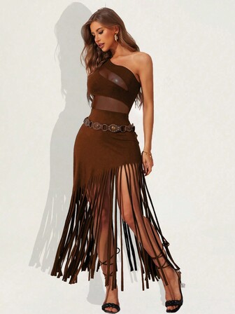 Women's Sexy Retro Fringe Dark Gothic Patchwork Asymmetrical Festival Dress