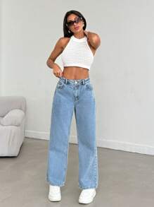 RueChic 女性休閒口袋喇叭牛仔褲，適用於日常外出