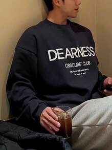 DAZY Men's Loose Round Neck Long Sleeve Casual Sweatshirt With Letter Print, Autumn Back To School - Black - View 2