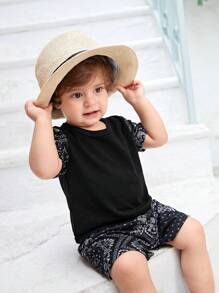 Baby Boy Paisley Scarf Print Tee & Shorts - Black - View 4
