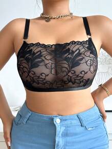 Seduluxe Áo ngực ren hoa cỡ lớn gợi cảm không dây 1 mảnh cho nữ - màu đen - Xem 5