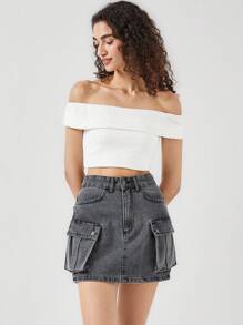 SHEIN Cottnline HIGH  WAIST MINI SKIRT CARGO POCKETS - Grey - View 5