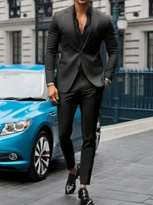 Manfinity Mode Men's Stylish Slim Fit Suit Set, Suitable For Daily Wear