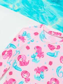 Young Girl Cartoon Printed Tankini Set Summer Beach - Pink - View 5