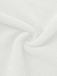 SHEIN LUNE Round Neck Casual Long Sleeve Pullover Sweater With Striped & Printed Design, Black And White - White - View 5