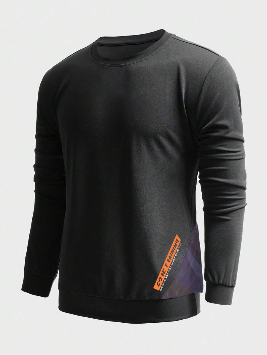 Manfinity Sport Corelite Boyfriend Style Men's Round Neck Letter Printed Long Sleeve Sports Sweatshirt Boyfriend Style Men Sweatshirt - Multicolor - View 1