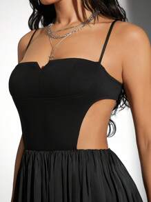 Hauture Women's Open Back Pleated Mini Cami Dress - Black - View 5