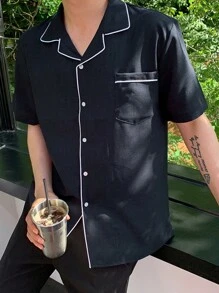 DAZY Men's Summer Short Sleeve Casual Shirt With Contrast Collar And Hem - Blue - View 8