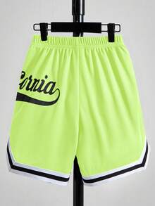 SHEIN Tween Boys' Loose Elastic Waist Patterned Shorts, Summer - Green - View 2