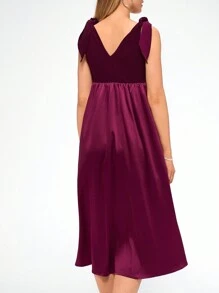 MaterniChic Maternity Elegant Commuter Bodycon Dress With Bow Knot Shoulder Straps - Purple - View 2