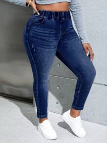 SHEIN Essnce Jeans de cintura alta ajustados informales en tallas grandes