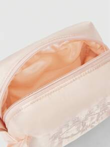 ROMWE Kawaii Design: 336027 Rabbit Bowknot Pen Bag Simple Portable Large-Capacity Storage Bag Cosmetic Bag Three-In-One Commuting Toiletry Bag For Business Trip Travel - Pink - View 4
