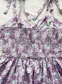 Soleia WYWH Dames Vakantie Vakantie Paarse Bloemen Schouderband Strik Taartjurk Ditsy Bloemen Vierkante Hals Gelaagde Taartjurk, Romantische Bruiloft Seizoen Outfit, Afternoon Tea Outfit, Schattige Jurk