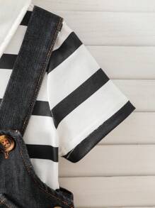 男宝宝POLO领条纹短袖衬衫加吊带短裤，美式复古乡村街头风时尚男宝宝T恤短裤套装 - 灰色 - 查看 5